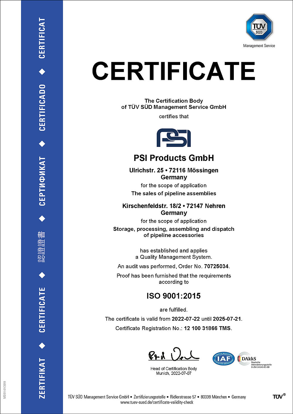 PSI Products: ISO & Certifications